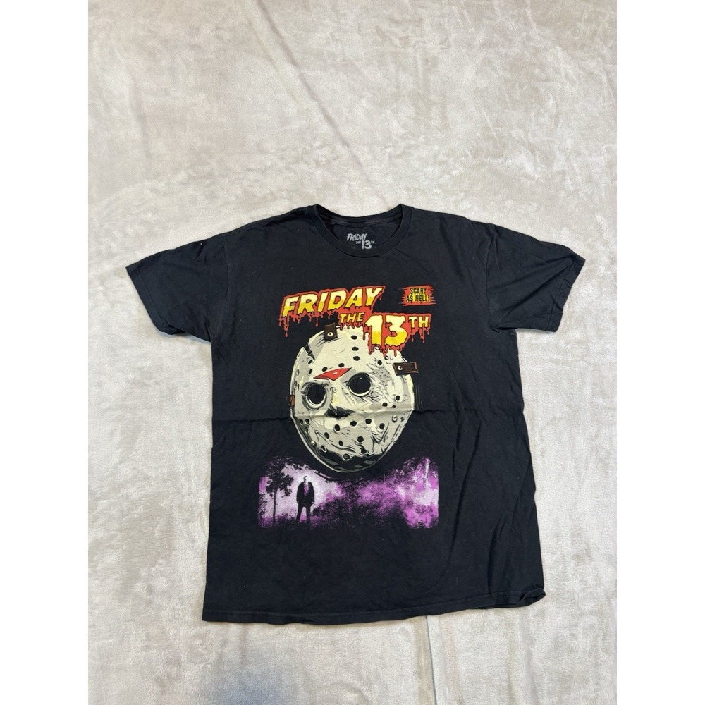 Friday the 13th Jason Voorhees Hockey Mask Black Graphic T-Shirt Mens L